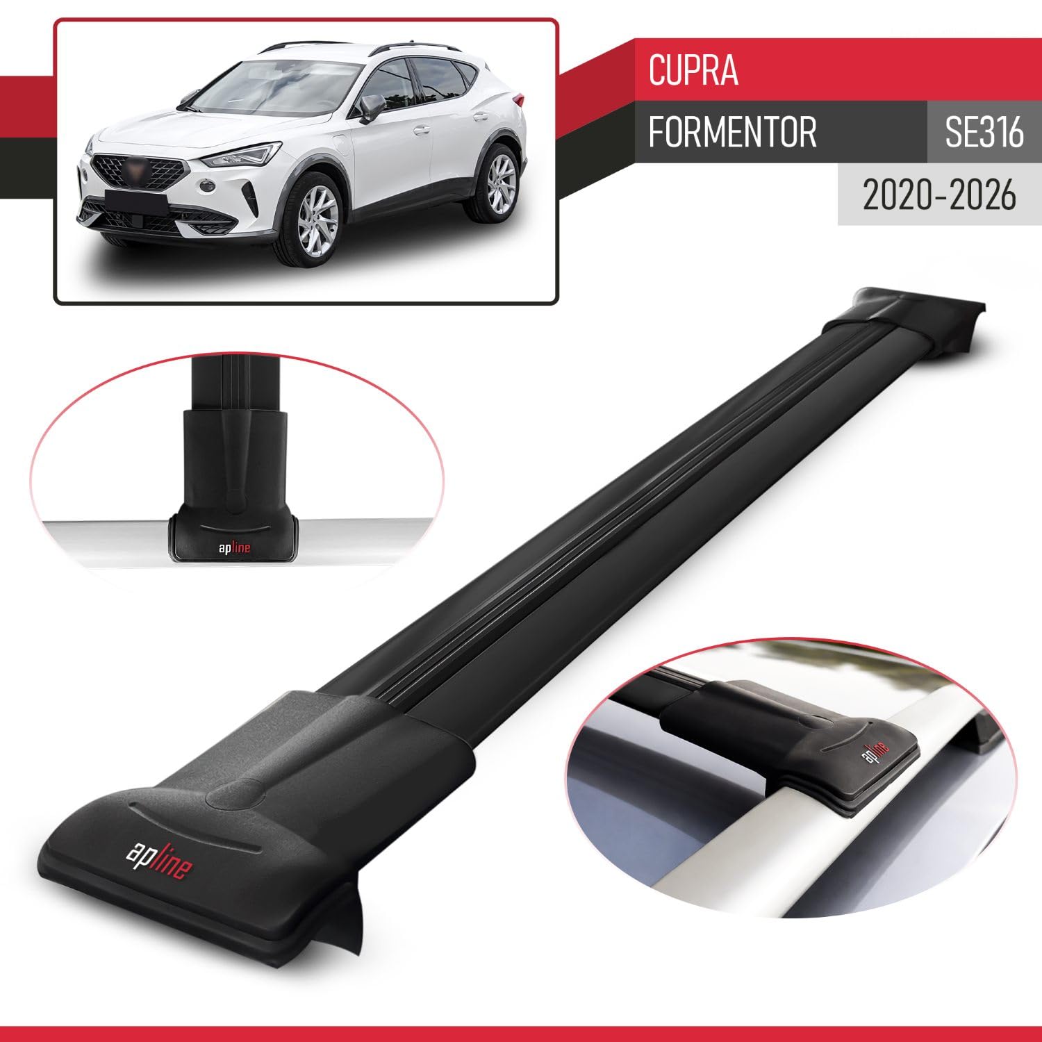 Compatibile con Cupra Formentor (SE316) 2020-2026 Modello FLY Barre Tetto Portapacchi Auto Barre Portatutto Nero Alluminio 2 Barre