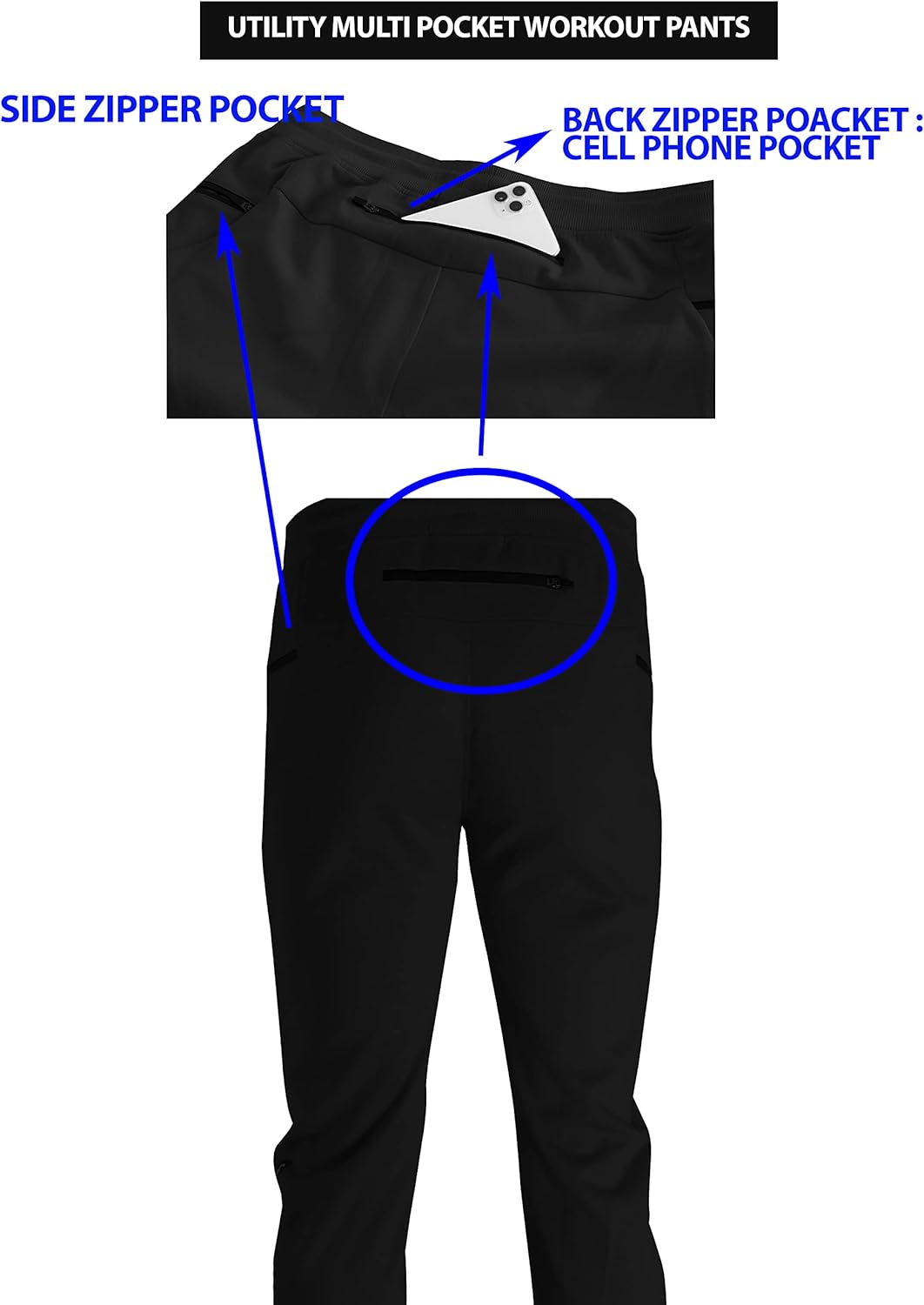 SCREENSHOT Sports Mens Interlock Fleece Utility Athletic Jogger Workout Zipper Pockets Sweatpants - Image 5