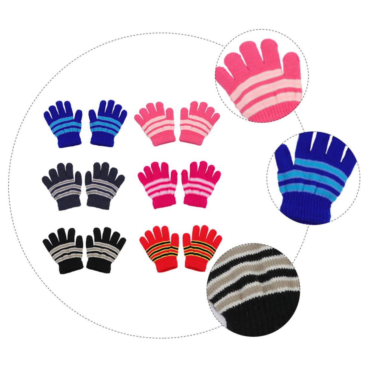 LIFKOME Boys/girls Winter Knitted Gloves 2-5 Years Old Boys and Girls Warm Gloves Stripe Design Random Color