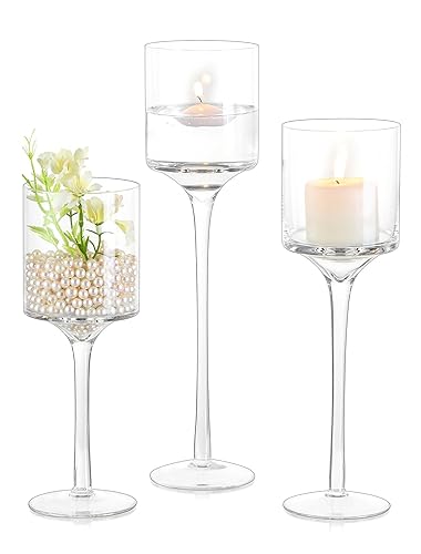 Tall Glass Candle Holder: Long Stem Floating Candle Holders for