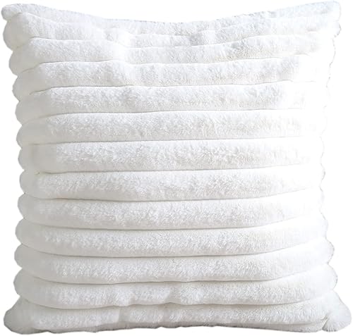 Hodeco Funda de almohada decorativa súper suave de piel sintética de doble cara, cómoda, a rayas anchas, gruesa, esponjosa, extra afelpada, para