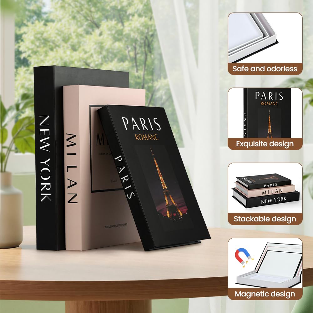 Dekorative Bücher, 3er Set Aus Stilvolle Buchbox, Deko Buch Aufbewahrungs, mit Magnetverschluss, Display Bücher für Couchtisch, Verschachtelbar, Stapelbar, für Heimdekoration, Regale, Büro