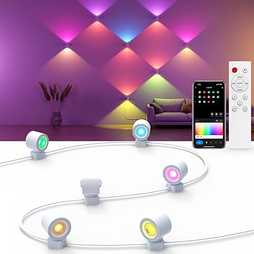 7 Pack RGB+CW Up and Down Smart Wall Sconces, White Color Changing Indoor LED Wall Lights with DIY Modes, Music Sync, 180° Rotatable with Voice/App/Remote Control, Work with Alexa Google Assistant
