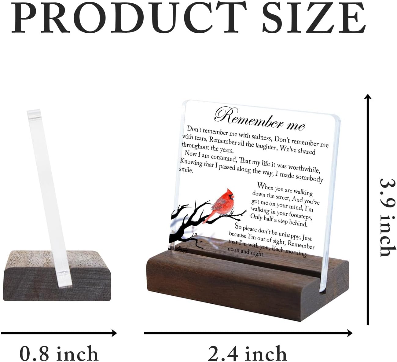 Sympathy Gifts, Cardinal Sympathy Gift, Memorial Gifts for Loss of Loved One Condolence Grief Bereavement Present in Memory of Mother Father Husband Wife - Clear Plaque Sign With Wooden Stand - Image 2