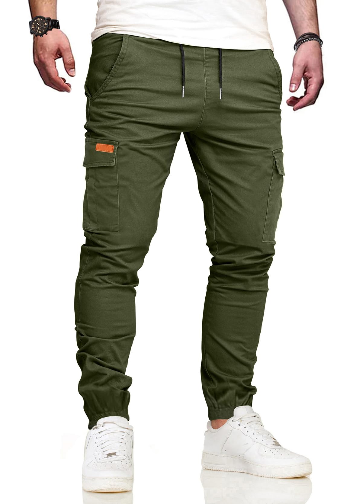VMSUCIJ Cargohose Herren Arbeitshose mit 6 Taschen Jogginghose Hosen Herren Baumwolle Lang Chino Hose für Alltag Freizeit Outdoor Bund-und Beinbündchen