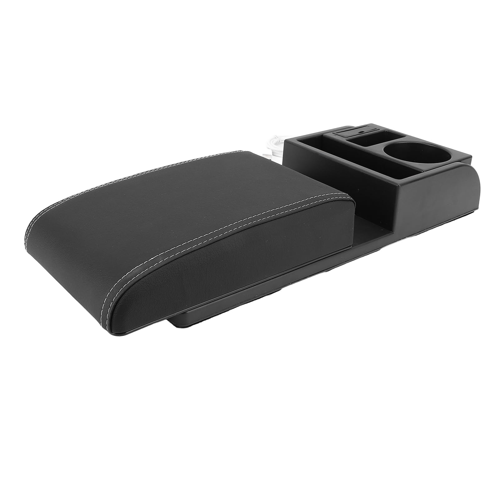 Uniwersalna Poduszka do Podłokietnika Samochodowego, Wygodna, Regulowana Konsola do Przechowywania z Portem USB dla Kierowców SUV-ów, Akcesoria Samochodowe ze Skóry z Mikrofibry (Biała linia)