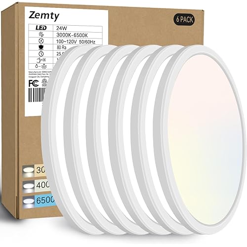 zemty 6Pack 12 Inch LED Flush Mount Ceiling Light, Super Slim 28W 3200lm LED Ceiling Light, 3 Color Temperature in One 3000k/4500k/6000K Round Light Fixture for Bedroom, Kitchen, Dining Room (White)