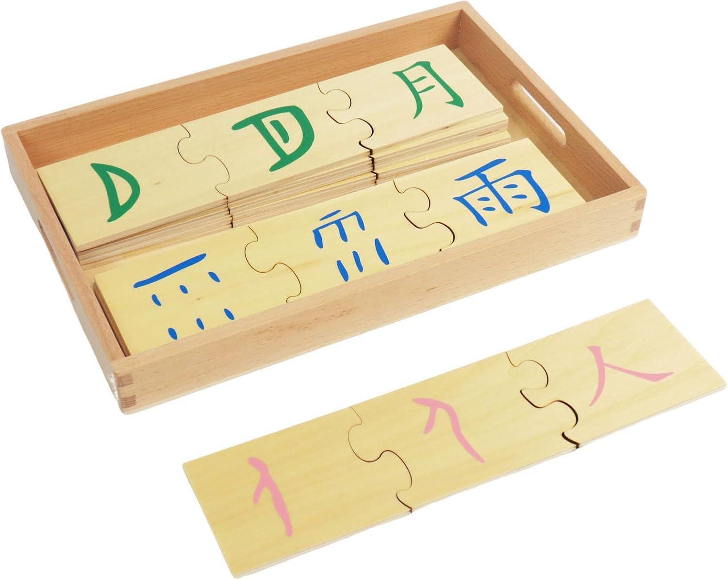 ancona Chinese Character Evolution Puzzle, Wooden Educational Toy with Storage Tray, Language Learning Puzzle Cards