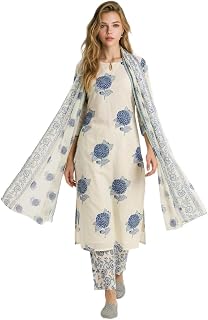 Women Floral Printed Kurta with Trousers and Dupatta, Regular Fit, 3-Piece Set Price In India