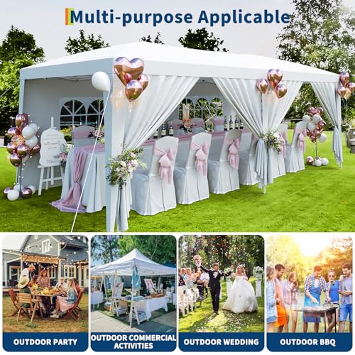 10x20 Heavy Duty Pop Up Canopy Tent with 6 Removable Sidewalls, Easy Up Commercial Canopy Tents for Parties, Large Outdoor Canopies with 3 Adjustable Heights, Stakes X18, Ropes X6,White