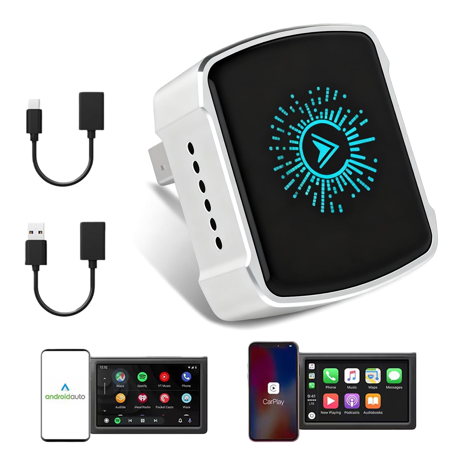Adattatore Wireless CarPlay 2 in 1 CarPlay Wireless Adattatore Cavo a Wireless, Plug & Play, USB A/C Mini & Stable USB Android Auto Adattatore con Wired CarPlay per iOS 10+/Android 11+, Auto dal 2016