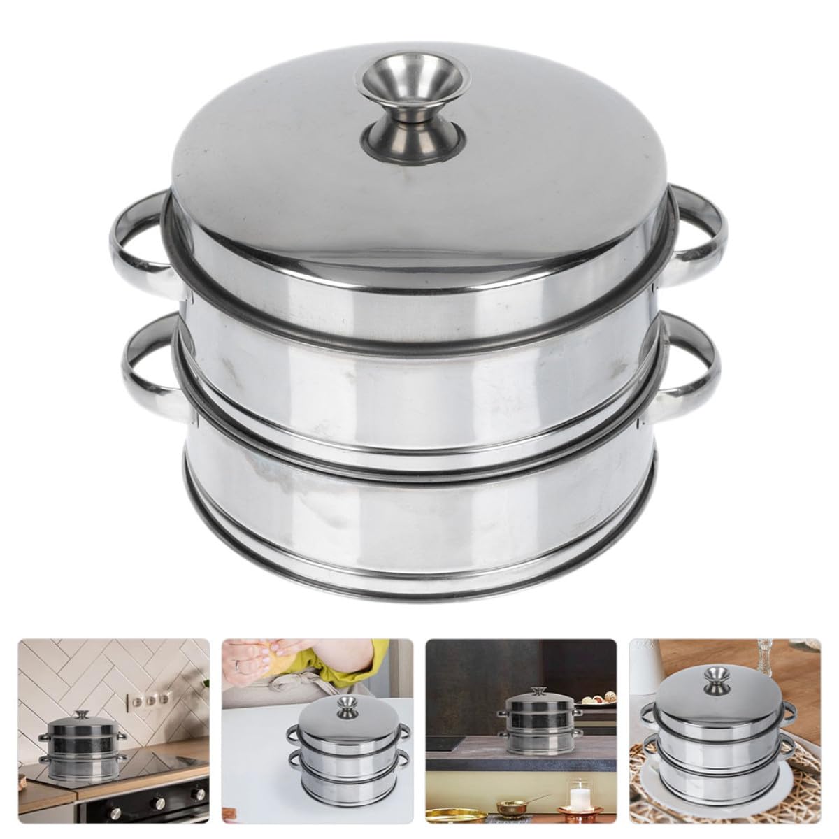 Vaporera de Acero Inoxidable Doble Capa 20 CM para Cocinar al Vapor Utensilio de Cocina para Bollos Dumplings y Mariscos Apta para Uso Doméstico y Comercial