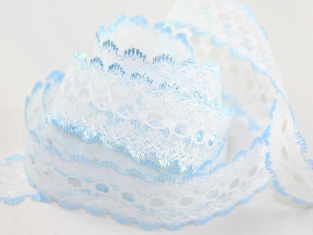 Blue Eyelet Knitting In Lace 30Mm Wide - 25 Metre Roll