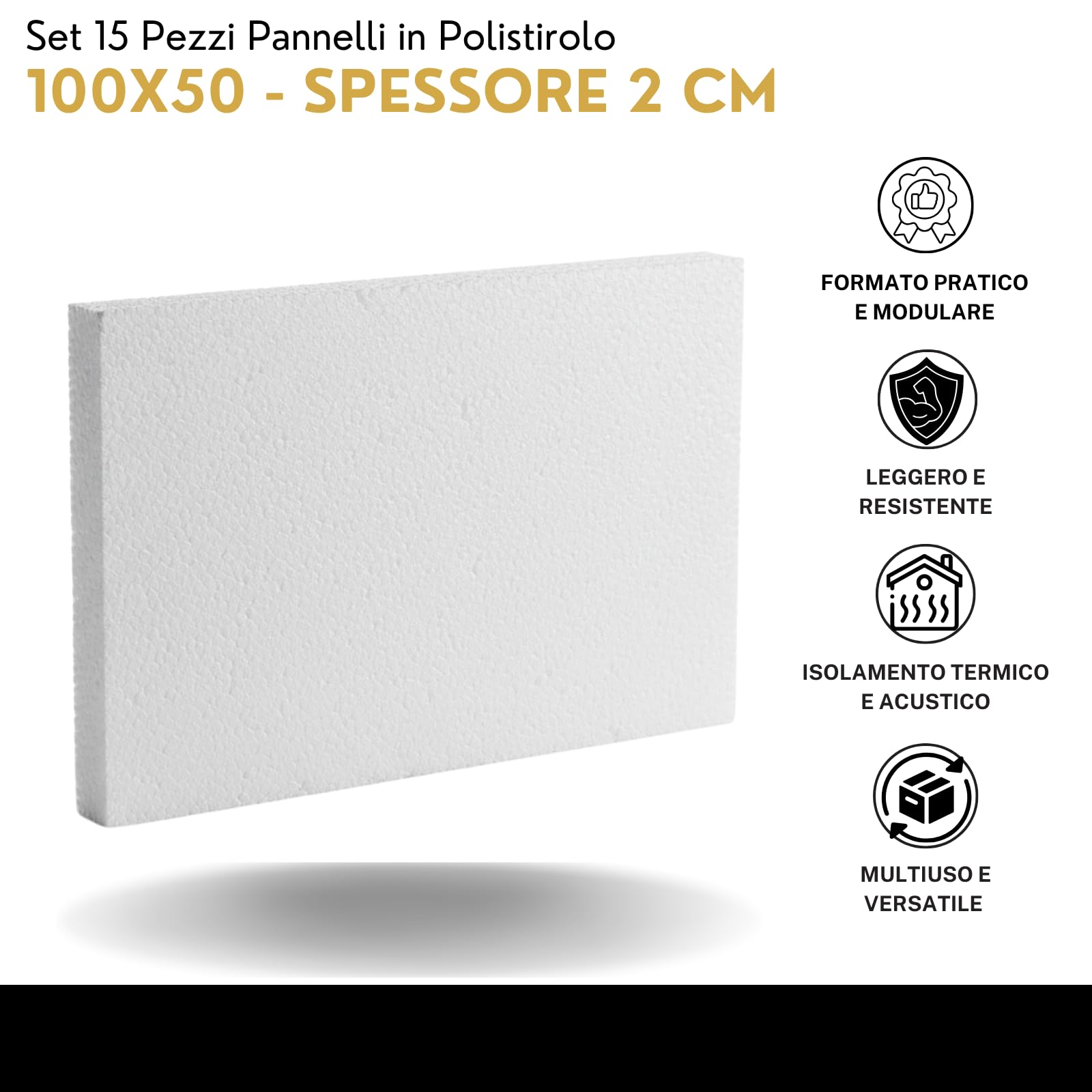 Festa Wow Pannelli in Polistirolo 15 Pezzi Lastre 100x50 cm Spessore 2 cm EPS Densità 18kg/mc Isolamento Termico Acustico Isolante Ideale Per Copertura Imballaggio Coibentazione Cappotto Soffitto
