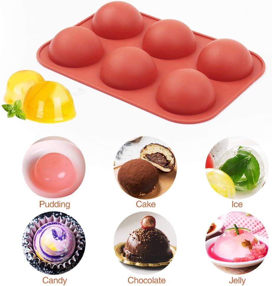 4pcs Medium Semi Sphere Silicone Mould for Baking with 6 Holes, Round Shape Half Sphere Chocolate Liner Perfect for Chocolate Bomb,Cup Cake,Muffin,Jelly,Pudding, Craft DIY Cake Baking