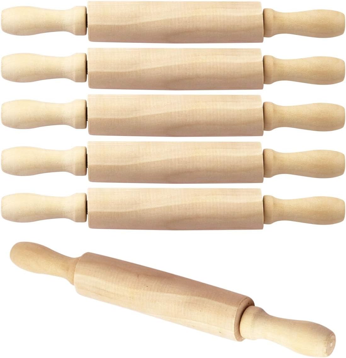 6 Pack 8 Inch Mini Wood Rolling Pin,Great for Children Kids Girls and Boys,Small Wooden Rollers for Art and Crafting,Baking,Cookie Dough,Cooking,Clay,Play Doh