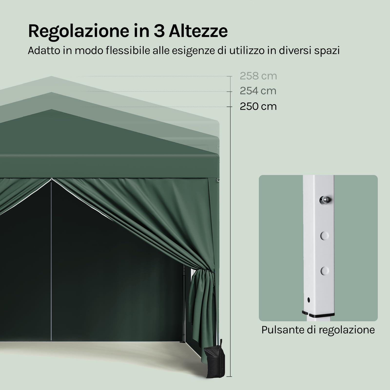 WOLTU Gazebo da Giardino Tendone 3x3m Pop up con sacchi di sabbia Verde | UPF 50+ UV, impermeabile, altezza regolabile, stabile, con borsa trasporto, Giardino