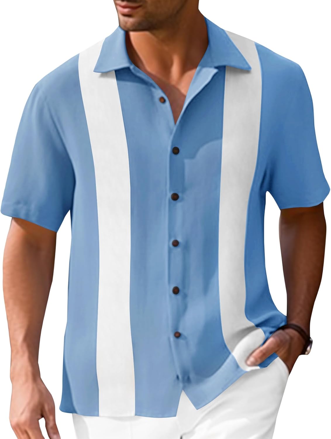 Mens Vintage Bowling Shirts Short Sleeve Button Down Guayabera Beach Shirts for Men