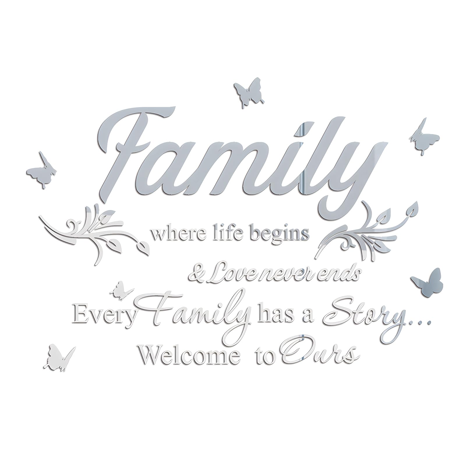 Fkereg Family Where Life Begins & Love Never Ends Every Family Has a Story Welcome to Ours Mirror Wall Decals Stickers