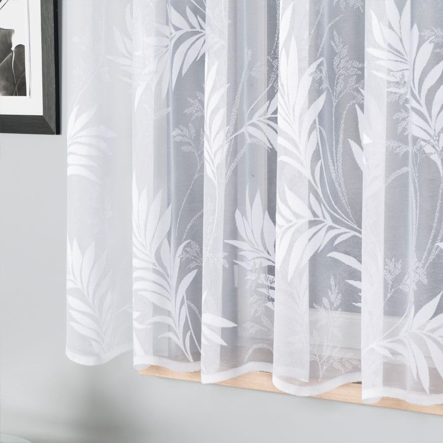 Weiß Jacquard 500x180 cm (BxH) Surinam Moderne Gardine Auf Kräuselband Fertig Zum Aufhängen Weiße Dekoschal