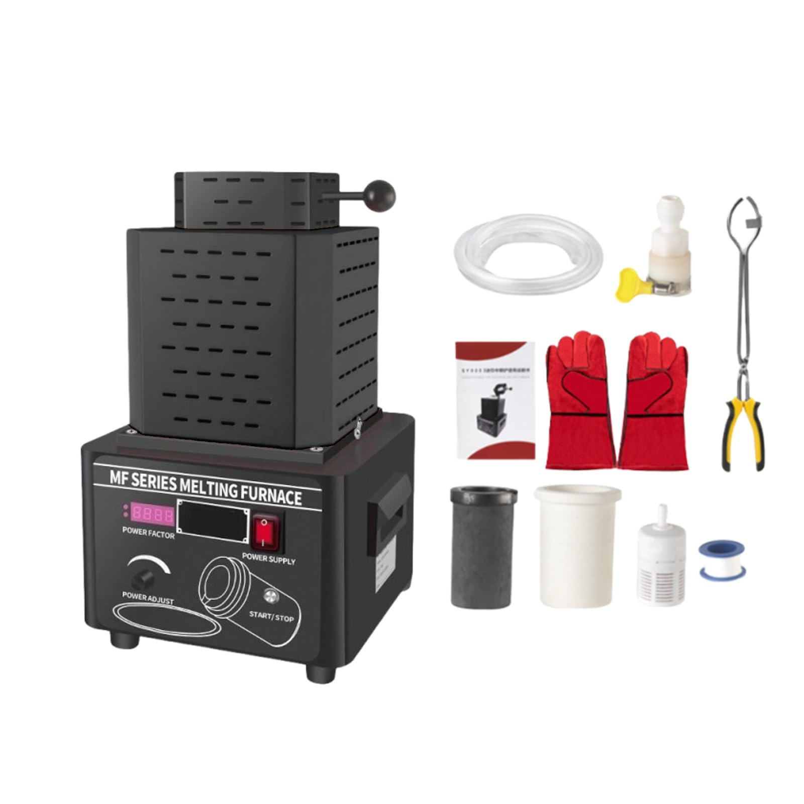 Elektryczny Piec Do Topienia Metali, Wysokotemperaturowy Piec Do Topienia 5000 W, Piec Do Topienia Złota I Srebra, Zestaw Pieca Do Topienia DIY(Black,2kg)