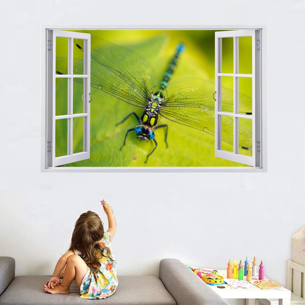 3D Wandtattoos Durchbruch Wandbild Libelle Kinderzimmer Aufkleber Wandaufkleber Wandsticker für Kinderzimmer Junge Mädchen Teenager Zimmer Wohnzimmer Schlafzimmer 120x80cm