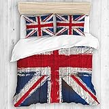  KOSALAER Bettwäsche-Set,Mikrofaser,Grunged Union Jack-Flagge Vereinigten Königreichs,1 Bettbezug 135 x 200cm + 2 Kopfkissenbezug 50 x 80cm