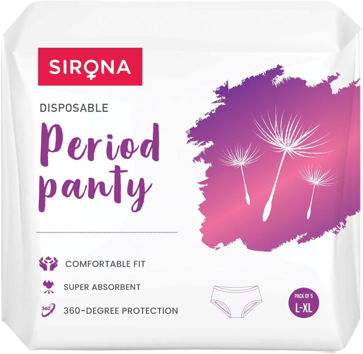 Sirona Disposable Period Panties for Women | L – XL | 360° Sanitary Protection for Heavy Flow | No Leakage, No Rashes, No Discomfort | Maternity Panties with High Absorbency | Pack of 5