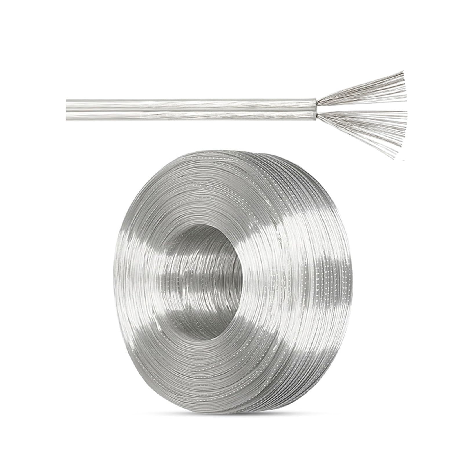 Cavo Elettrico Trasparente 2 Poli 18-28 AWG UL, Rame Stagnato PVC | Cavo Flessibile Trasparente 300V, LED, Altoparlanti, Audio, Prolunga Bassa Tensione(100ft,22awg)