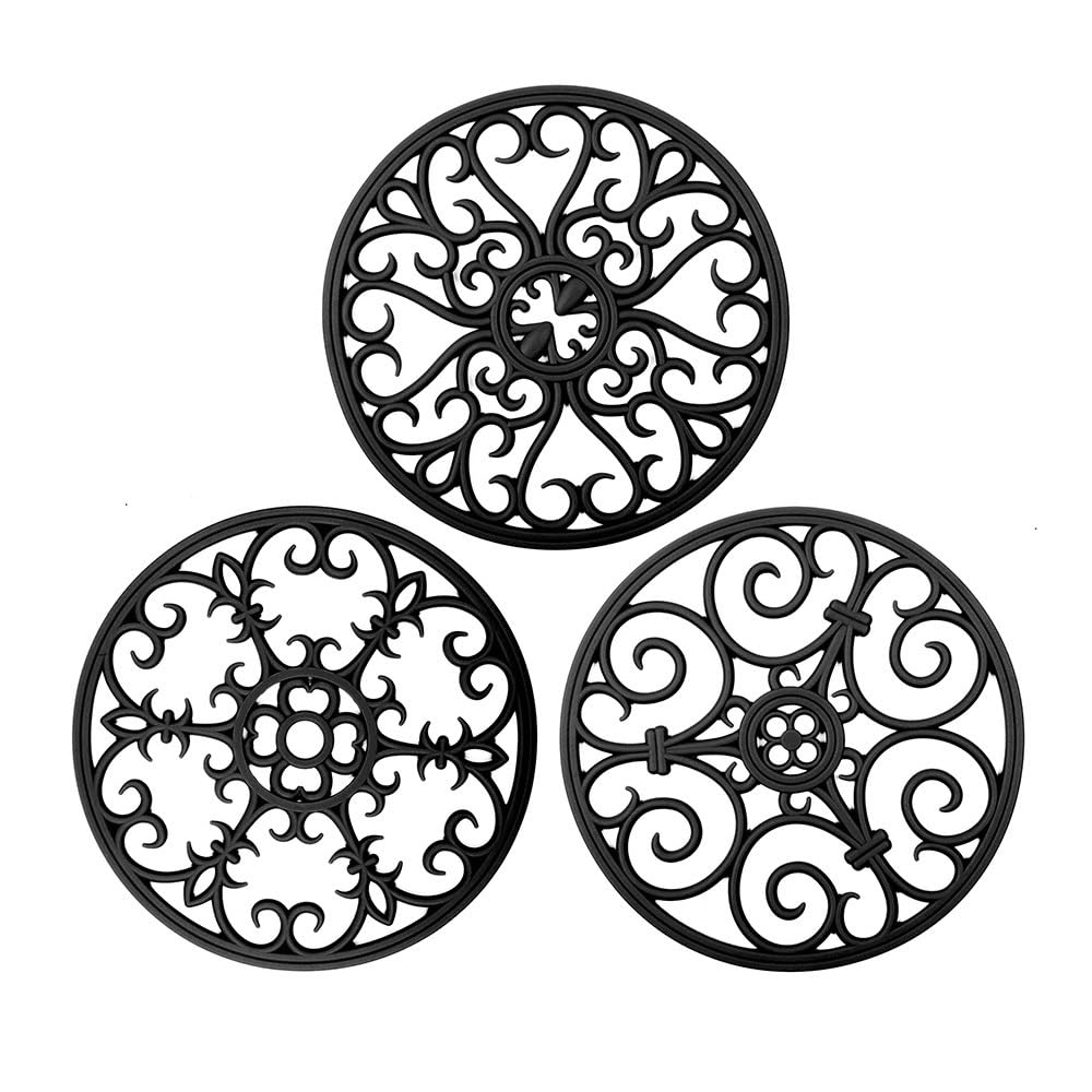IYYISilicone Trivets for Hot Dishes, 3-Piece Set, Heat Resistant Non Slip Hot Pads for Kitchen, Pot Holders, Teapot Coaster (Black)