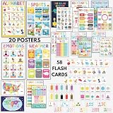 SANORIS 20 Laminated Educational Posters & 58 Reference Cards, Educational Wall Charts, 17x11 in Classroom...