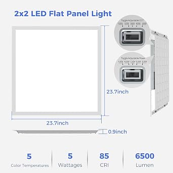 48 Pack 2x2 LED Flat Panel Light, Dimmable Lay-in Recessed for Drop Ceiling Light, 6500LM, 120-277V, 30-50W Selectable, 5 CCT (3000K-6500K)