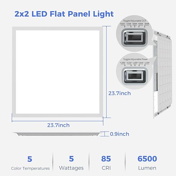 48 Pack 2x2 LED Flat Panel Light, Dimmable Lay-in Recessed for Drop Ceiling Light, 6500LM, 120-277V, 30-50W Selectable, 5 CCT (3000K-6500K)