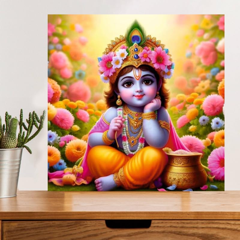 Image of British Terminal Cute little Bal Gopal Baby God Krishna| Kanha Ji | Laddu Lord Makhan Chor Painting Religious Poster for Pregnant Women for wall (matt thin vinyl,sticker,multicolor,unframed)| bj97