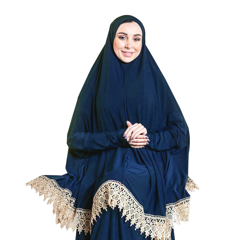 GenericWomen's Prayer Dress 2 Pieces Lycra Solid Color Plus Long Sleeve | One-Size | Hijab Abaya Suit