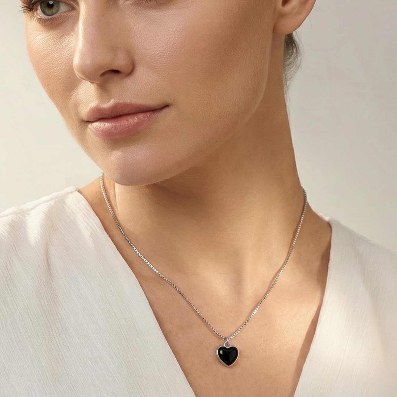 SLUYNZ Solid 925 Sterling Silver Black Heart Necklace for Women Teens Love Heart Necklace Chain