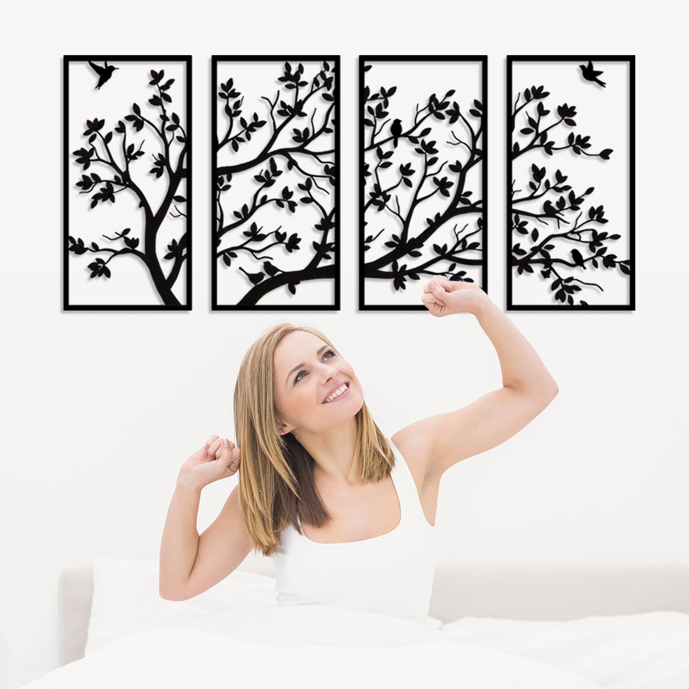 Pduoduo - Decoración de pared de metal del árbol de la vida, 4 paneles, árbol de la vida de metal para regalo, jardín, hogar, dormitorio, sala de estar (60cm*30cm/23.6in*11.8in)