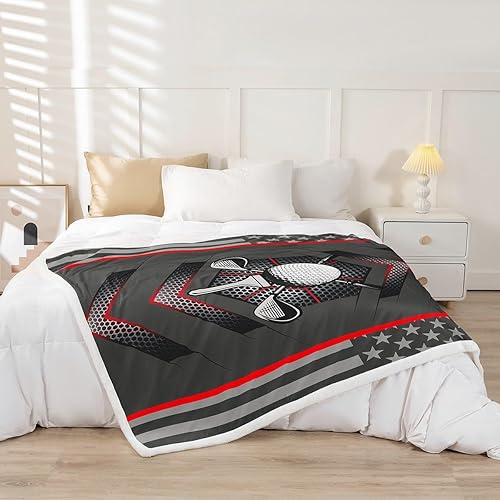 Miniatura 2 de Golf Flannel Blankets All Seasons,Fashion Sports Game Golf Clubs Black Gray Bed Blanket for Room Decor,Modern Honeycomb American Flag Patchwork