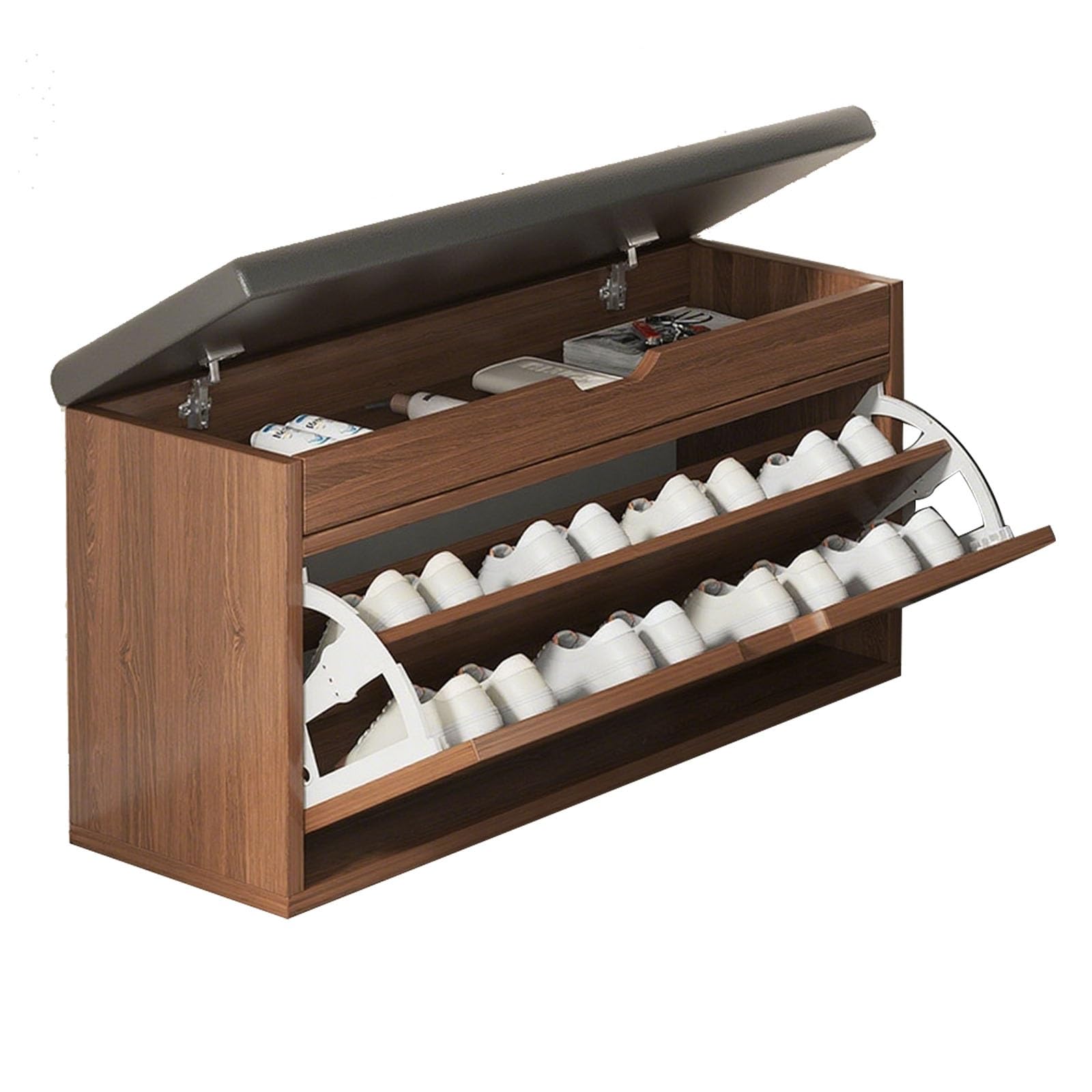 Banc à chaussures double rabat Heavy-Duty marron pour un rangement durable