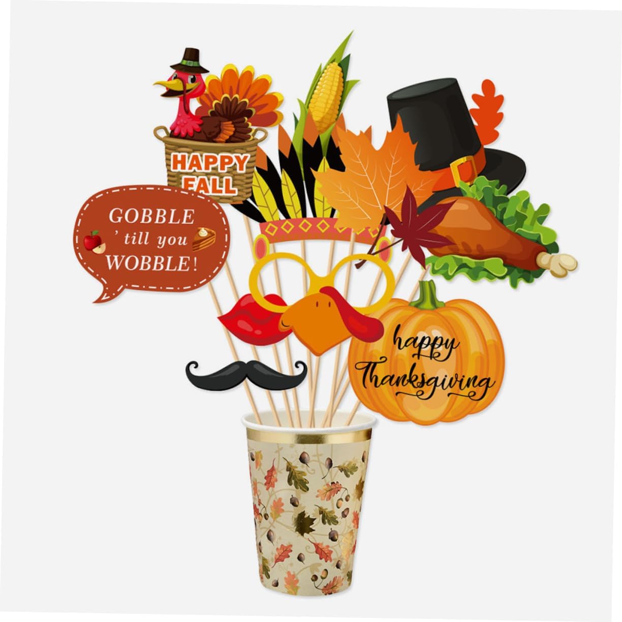 Cabilock 21pcs Thanksgiving Photo Props Fall Theme Party Decorations DIY Hand Held Props for Thanksgiving Celebrations for Photo Booth Fun and
