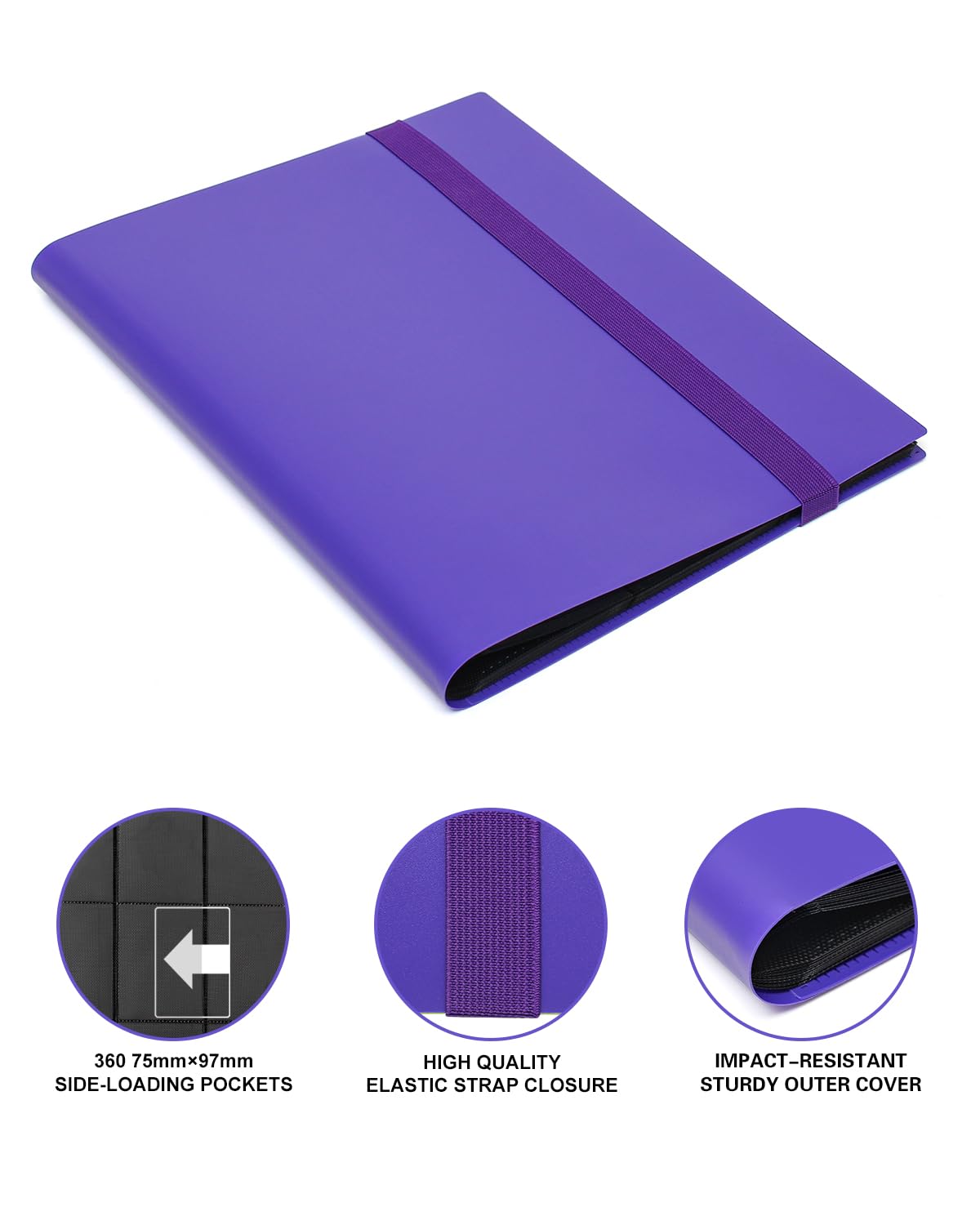 GEAoffice Carpeta de tarjetas de 9 bolsillos, 360 bolsillos para tarjetas estándar, carpeta de colección de tarjetas de carga lateral para MTG, TCG, tarjetas deportivas, (morado)