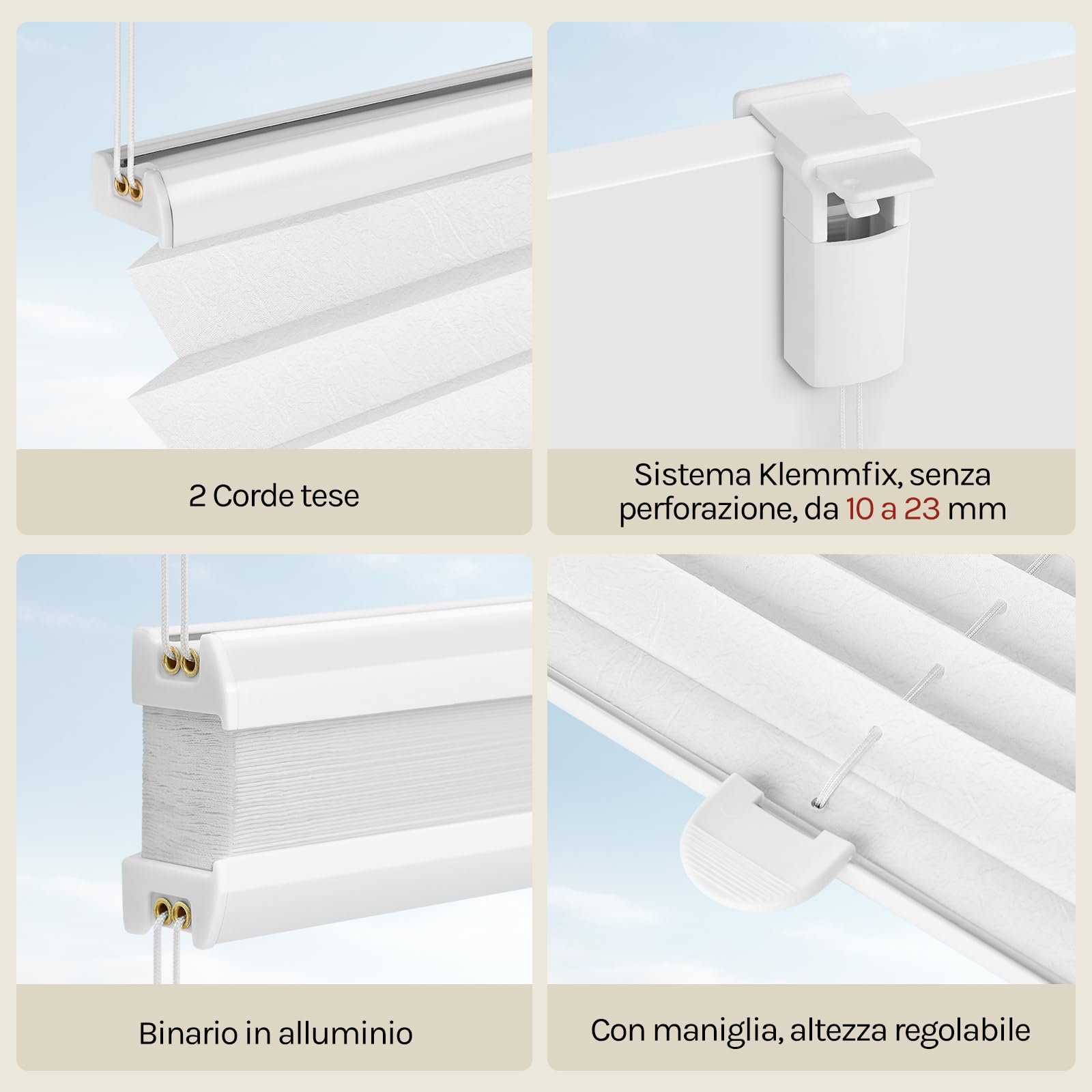 WOLTU Tenda Plissettata Effetto Rugoso Klemmfix senza Foratura 80x100 cm Bianco, Tenda Avvolgibile con Clip, Protezione Solare e Privacy per Finestre e Porte
