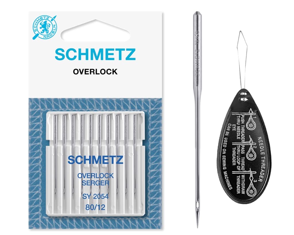 Overlock/Serger SY 2054 Sewing Machine Needles for Singer Overlockers (Pack of 10), Size 80/12, Includes Large Needle Threader