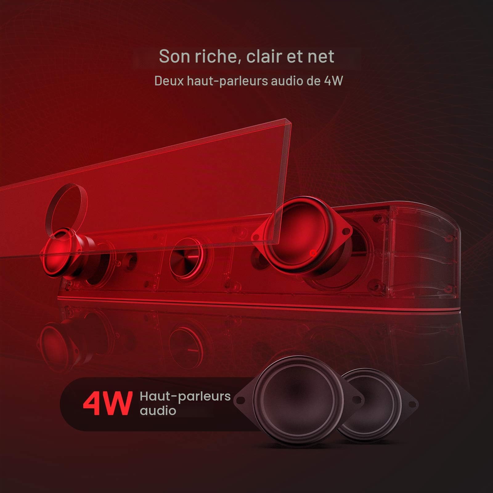 Redragon GS560 RGB Soundbar PC 2.0 Contrôle Tactile | soundbar PC RGB 2.0 canaux barre éclairage dynamique synchronisation audio lumière contrôle tactile