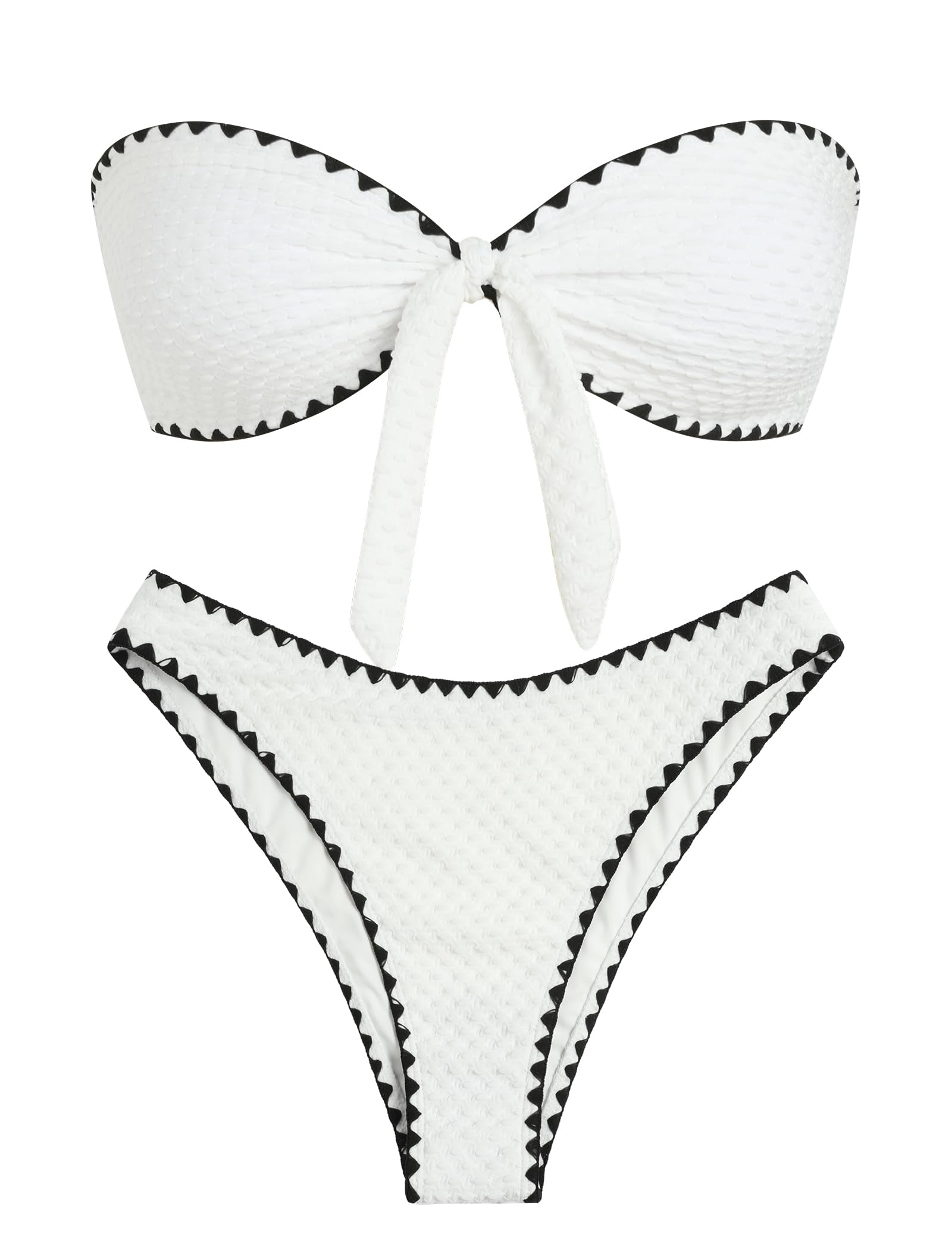 ZAFUL Knotted Bandeau Bikini for Women Strapless Swimsuits High Cut Bathing Suit Sexy Cheeky Tie Side Swimwears