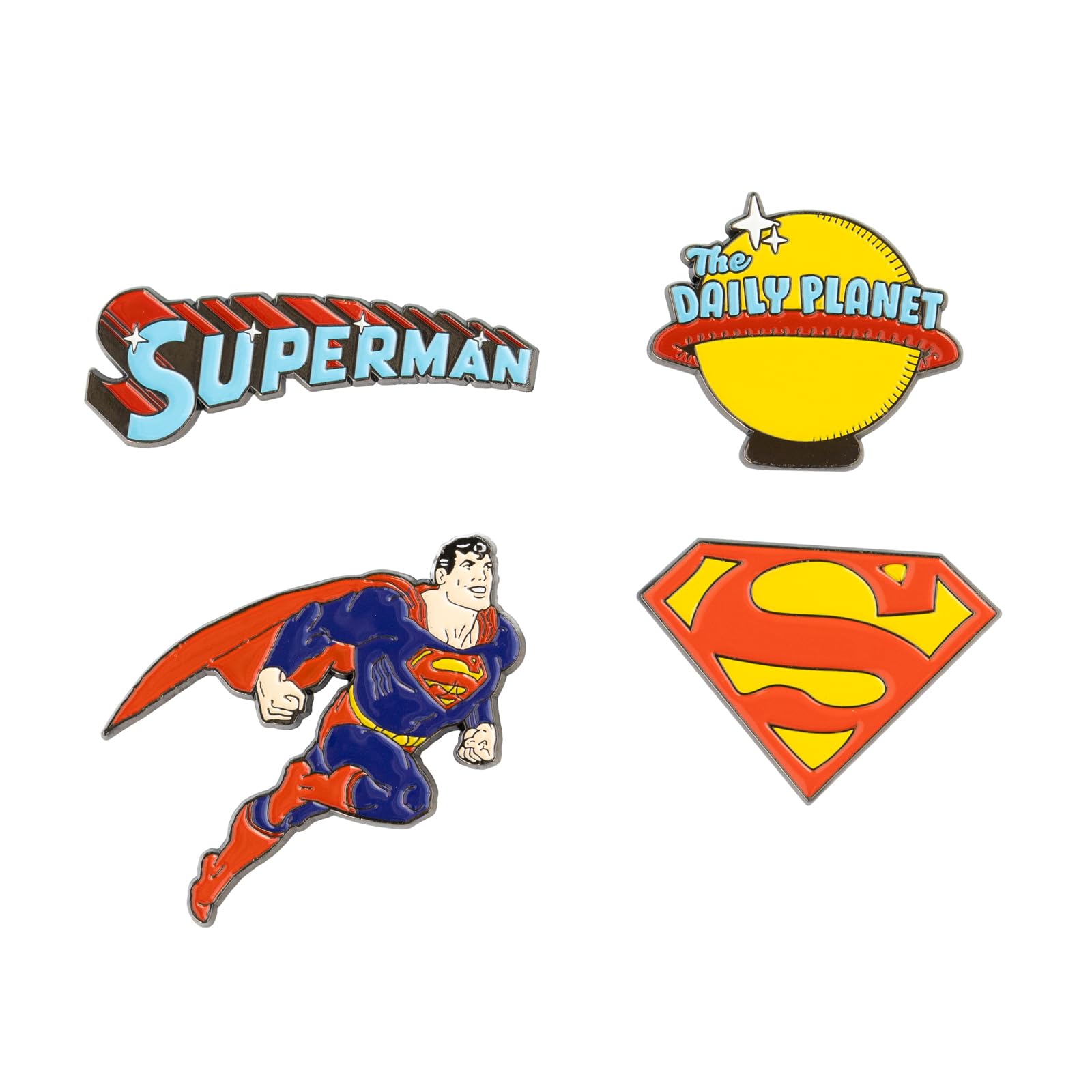 Grupo Erik Set Of 4 Enamel Pins - DC Comics Superman Merchandise | Cute Pin Badges, Bag Pins | Superman Gifts Under 15 Pounds, Funny Gifts For Friends