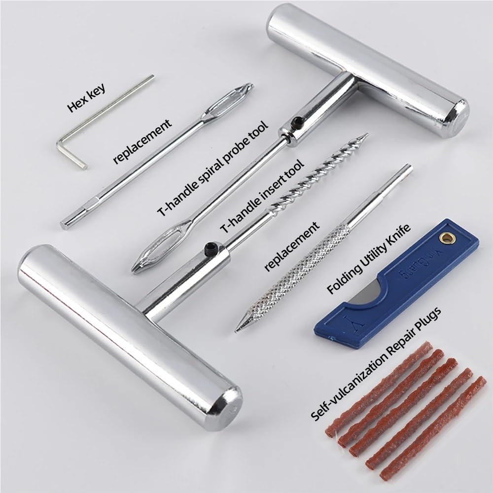 Kit de reparación de neumáticos for trabajo pesado, sin cámara, for coche, furgoneta, motocicleta, pinchazos, kit de reparación profesional, juego de reparación de neumáticos de emergencia(Type A Set(