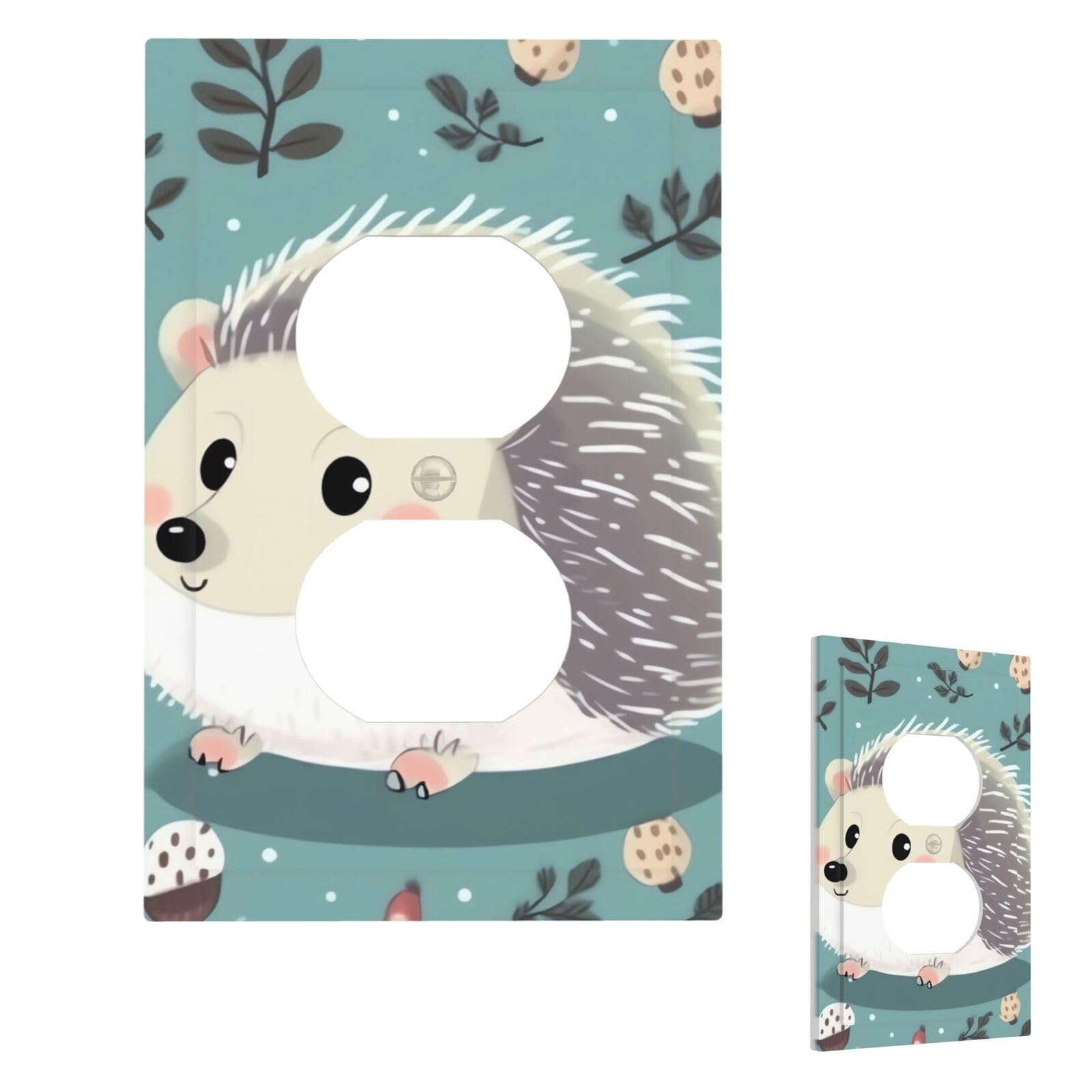 Fekiloot Duplex Cute Cartoon Hedgehog Wall Plate Cover Modern Decorative 1 Gang Light Switch Cover Unbreakable Receptacle Outlet Covers For Living Room Bedroom Home Decor