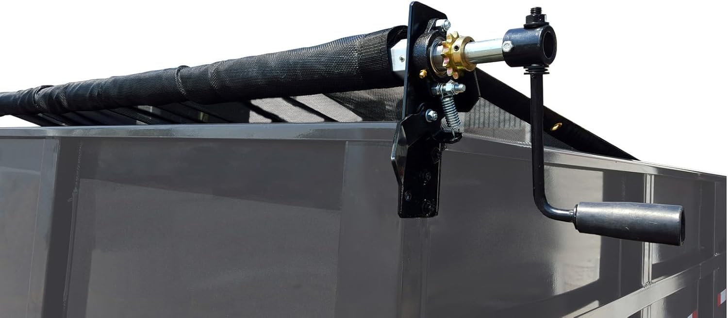 Hand Crank Landscape Tarp Roller Kit with Mesh Tarp for Dump Truck or Trailer by Kym Industries Inc. (Mesh, 7'6" x 14')