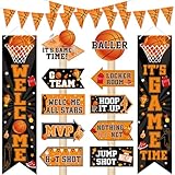 Basketball Party Decorations Set Welcome Porch Sign Banner Triangle Bunting Photo Booth Props Sports Theme Birthday Supplies for Boys Kids March Madness NBA Finals Watch Party Yard Signs Decorations